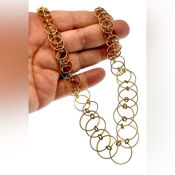 Vintage Unique Gold Tone Graduating Linked Ring Necklace Choker - Picture 2 of 9
